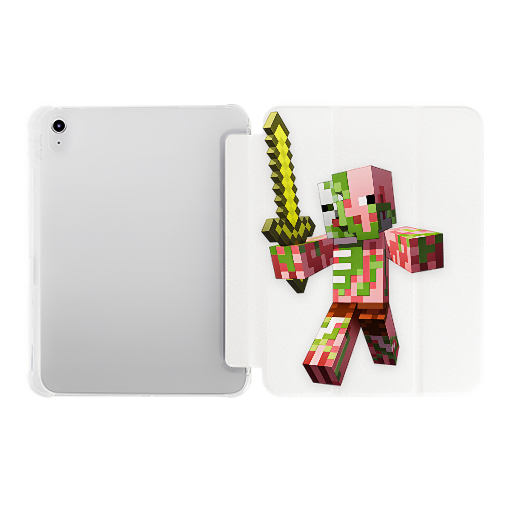 （画像用） マインクラフト ブロックの世界 Minecraft MC Block world IPad ケース ペン収納付き 三つ折りスタンド PUレザー×シリコン 対応機種9.5/10.5/10.9インチ